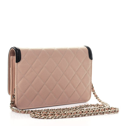 Chanel Caviar Quilted CC Filigree Wallet On Chain WOC Beige Black 2 of 4