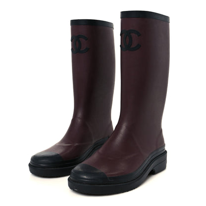 Chanel Caoutchouk CC High Boots 37 Burgundy Black 4 of 9