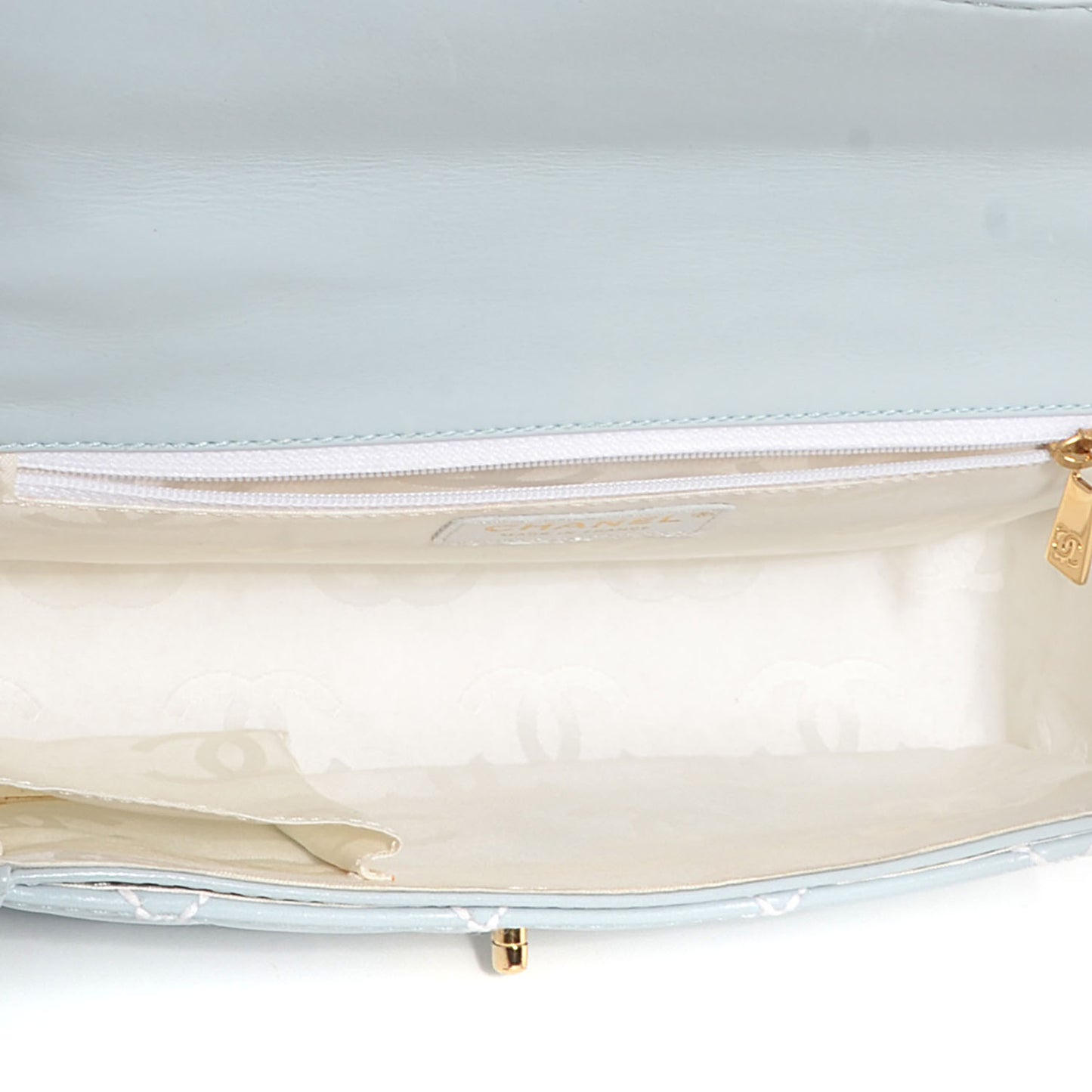 Leather Quilted Medium Wild Stitch Flap Light Blue