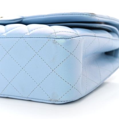 Chanel Iridescent Lambskin Quilted Medium Double Flap Light Blue 10 of 14