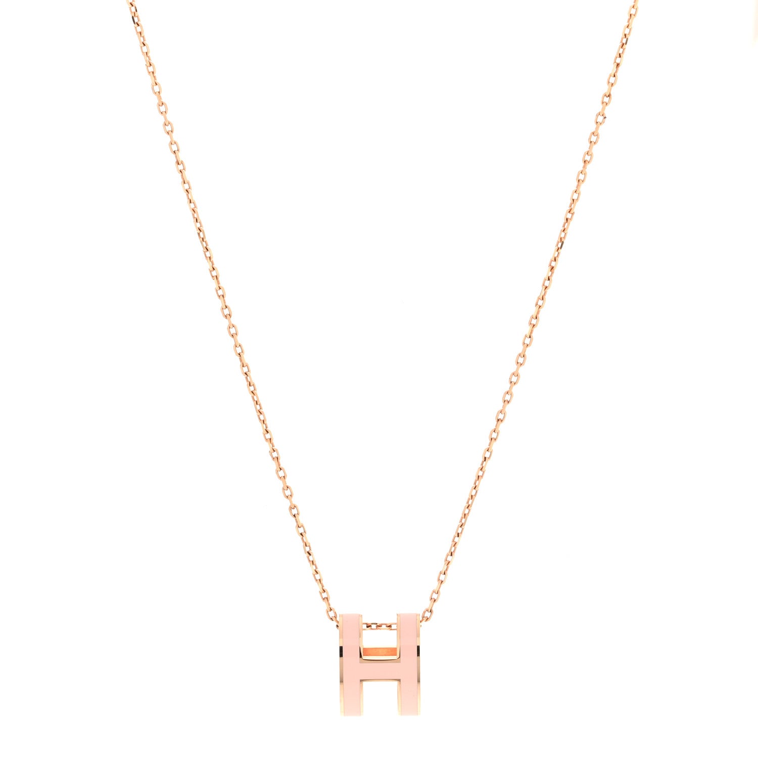 Hermes Lacquered Gold Pop H Pendant Necklace Rose Dragee 1 of 8