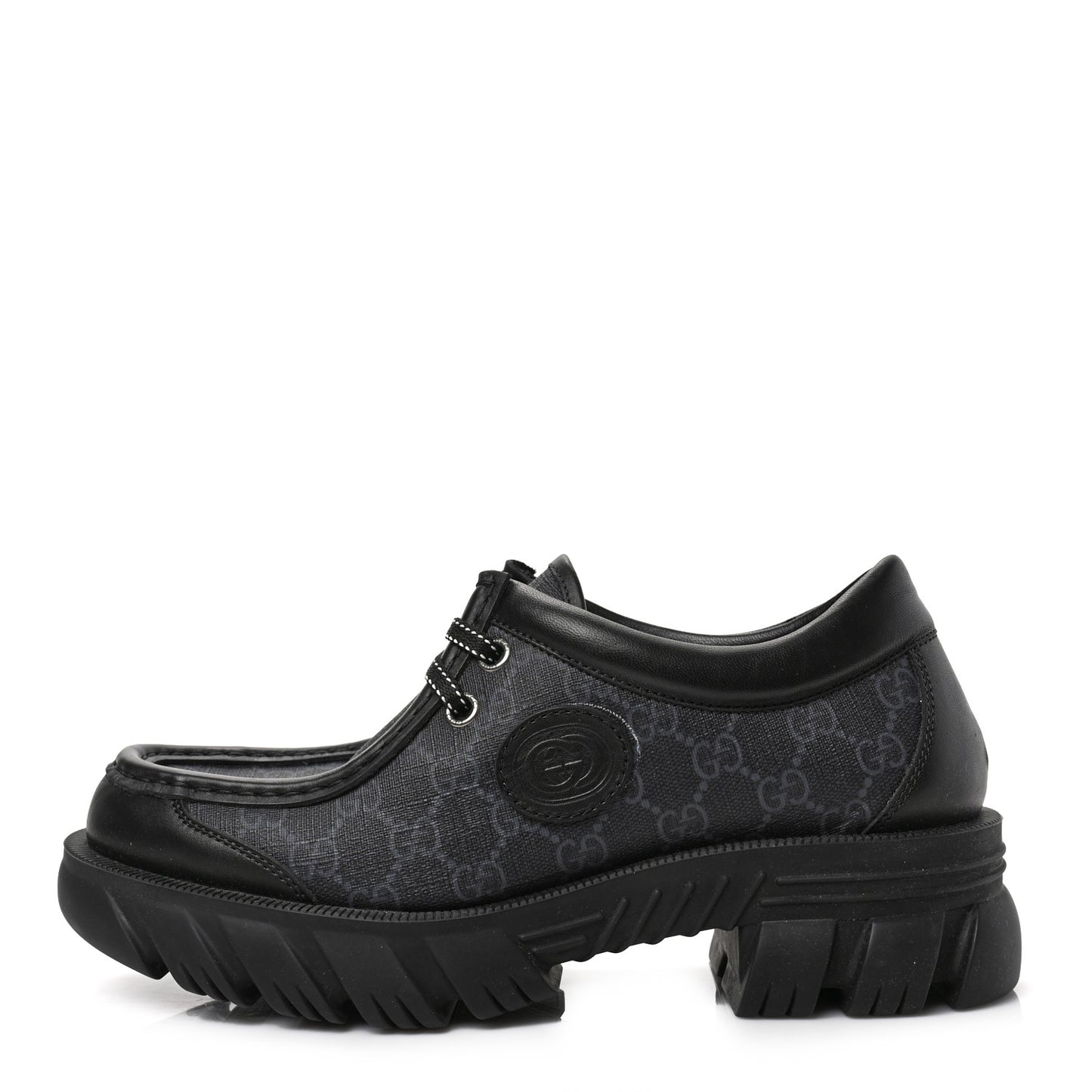 GG Supreme Monogram Quebec Calfskin Retro Interlocking G Mens Platform Derby Loafers 8.5 Black