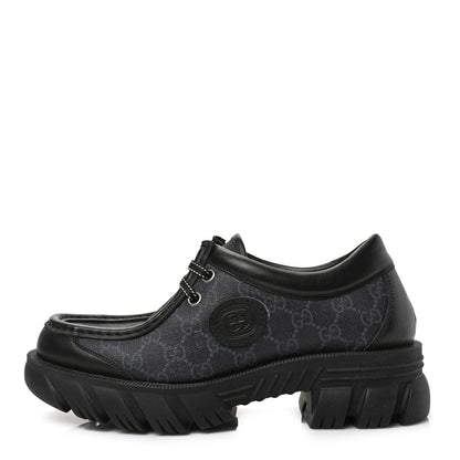 Gucci GG Supreme Monogram Quebec Calfskin Retro Interlocking G Mens Platform Derby Loafers 8.5 Black 1 of 8