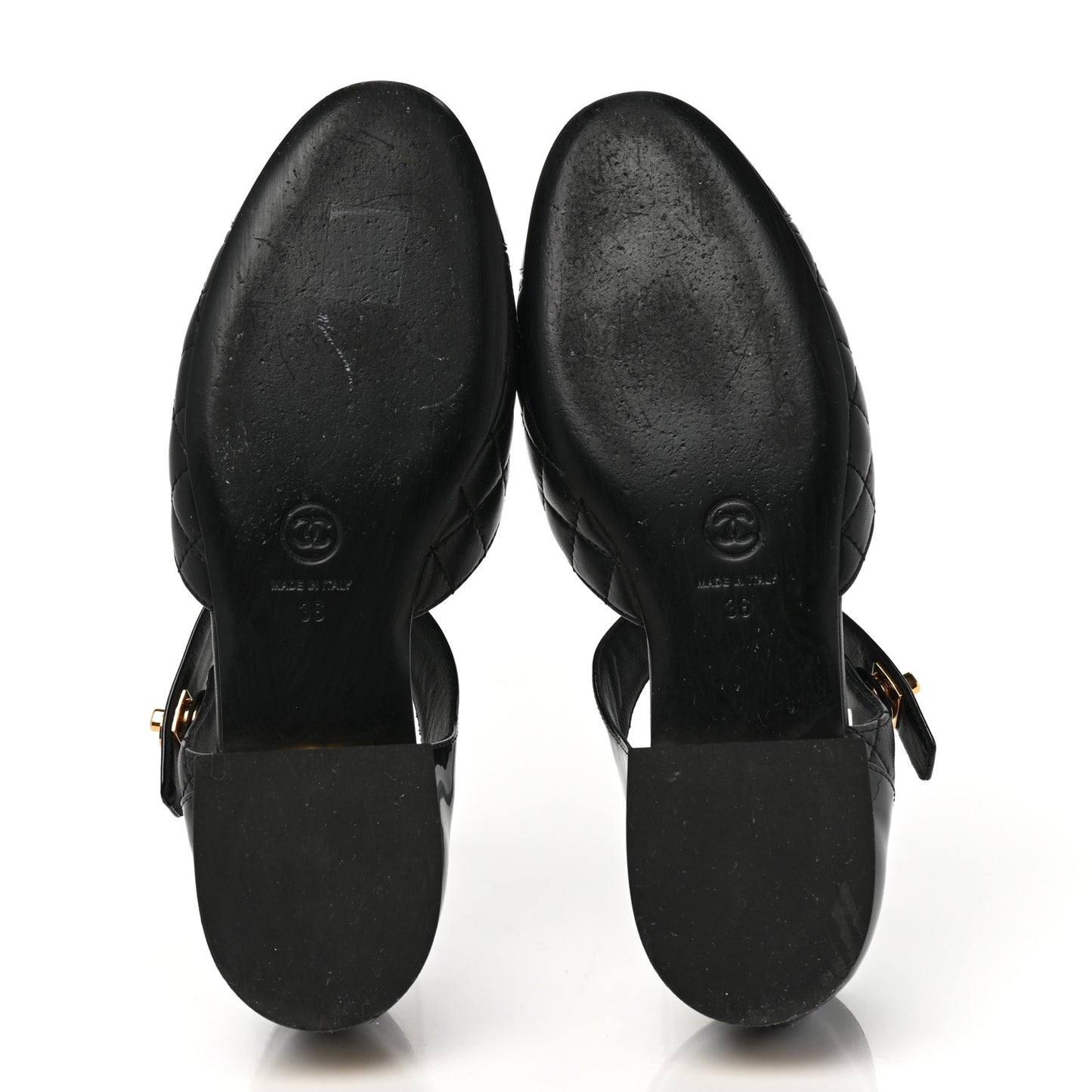 Patent Lambskin Quilted Cap Toe Ballerina Flats 36 Black