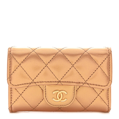 Chanel Metallic Lambskin Quilted Flap Card Holder Wallet Golden 1 of 11