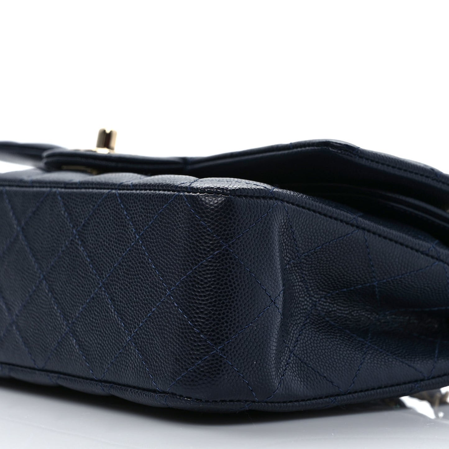 Caviar Quilted Medium Double Flap Dark Blue