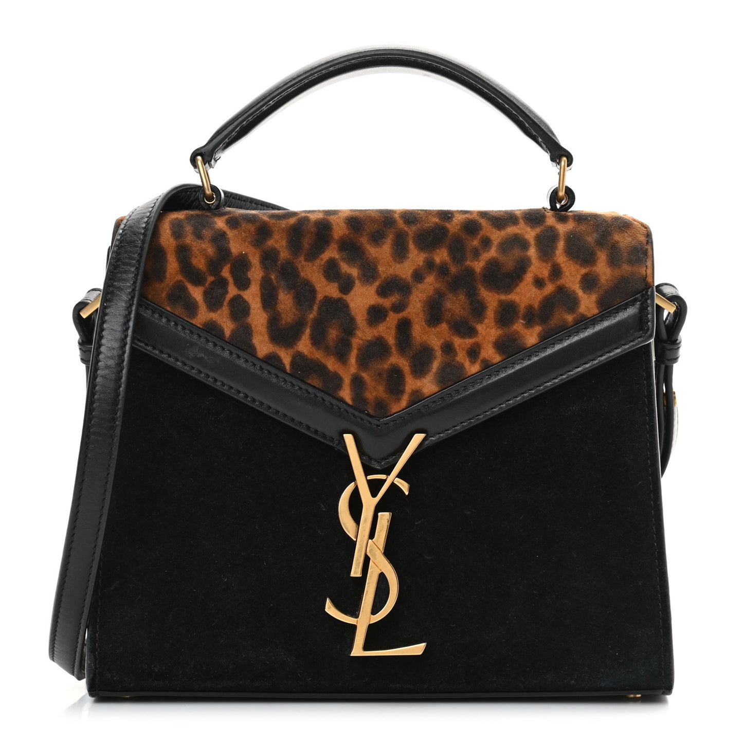 Suede Leopard Print Mini Classic Monogram Cassandra Top Handle Manto Naturale Black