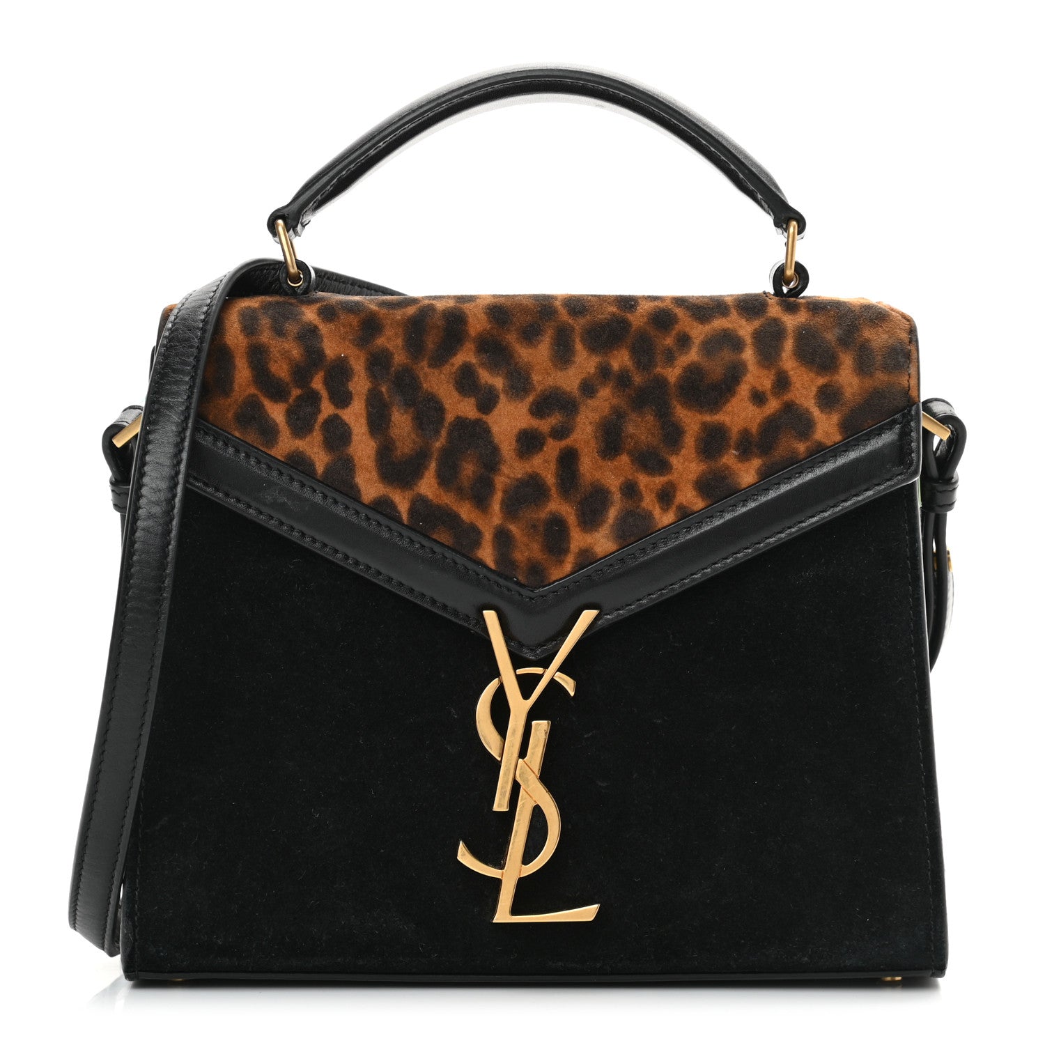 Saint Laurent Suede Leopard Print Mini Classic Monogram Cassandra Top Handle Manto Naturale Black 1 of 17