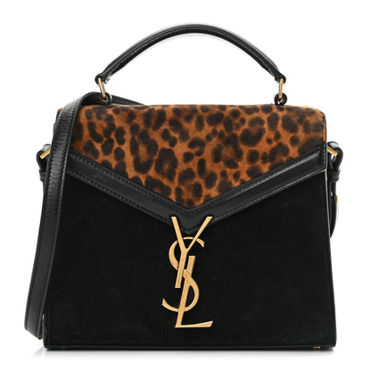 Saint Laurent Suede Leopard Print Mini Classic Monogram Cassandra Top Handle Manto Naturale Black 1 of 17