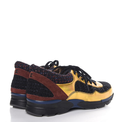 Chanel Tweed Patent Runway Sneakers Gold 4 of 9