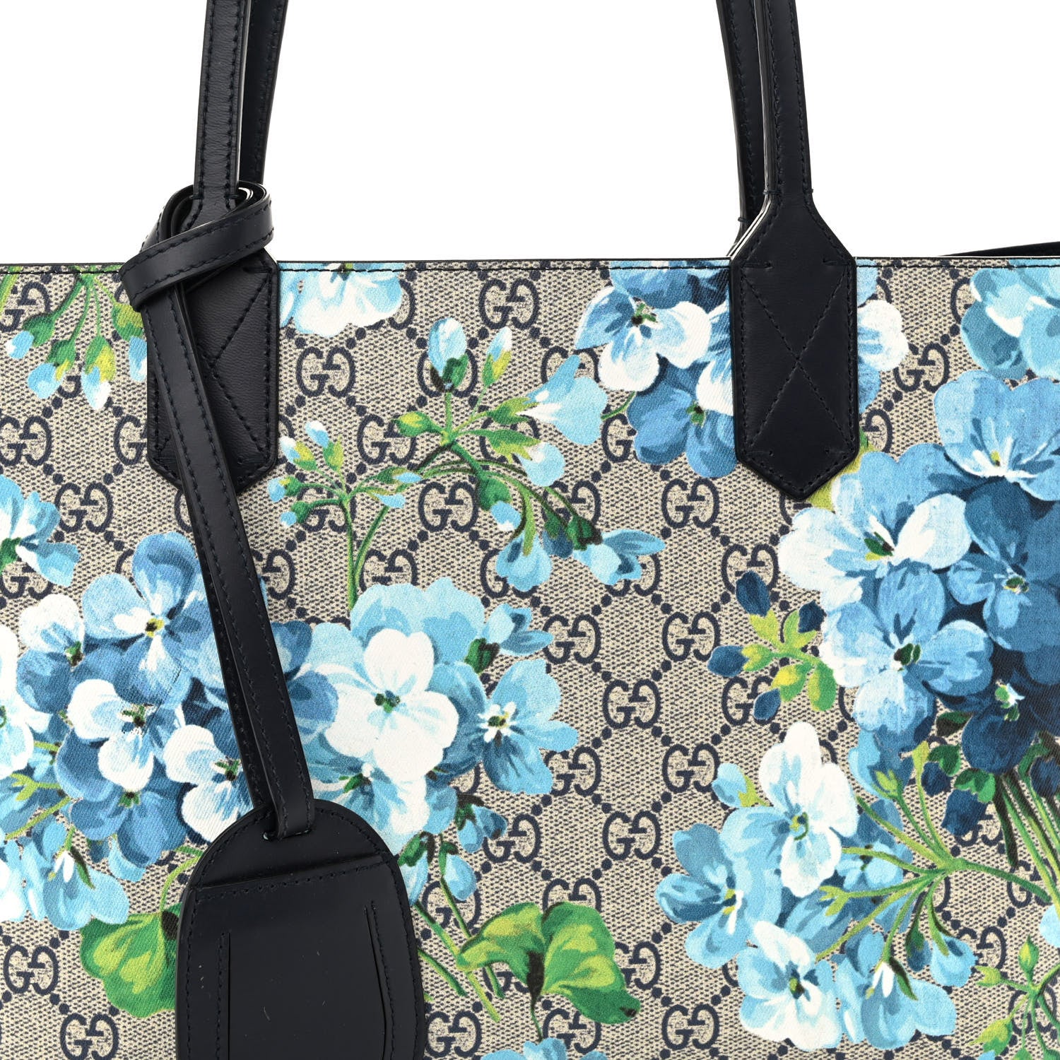 Gucci GG Supreme Monogram Blooms Small Reversible Tote Beige Blue Navy 10 of 15
