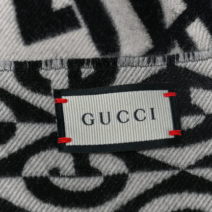 Gucci Wool Cotton Jacquard G Rhombus Scarf Black Ivory 5 of 8