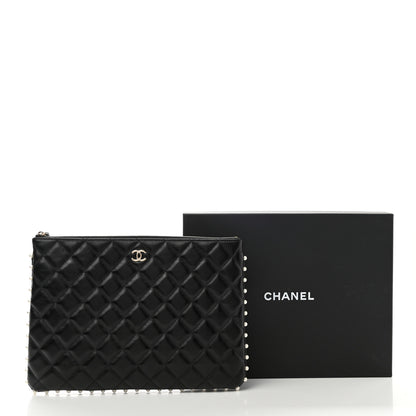 Chanel Calfskin Quilted Pearl Medium Cosmetic Case Black 8 of 8