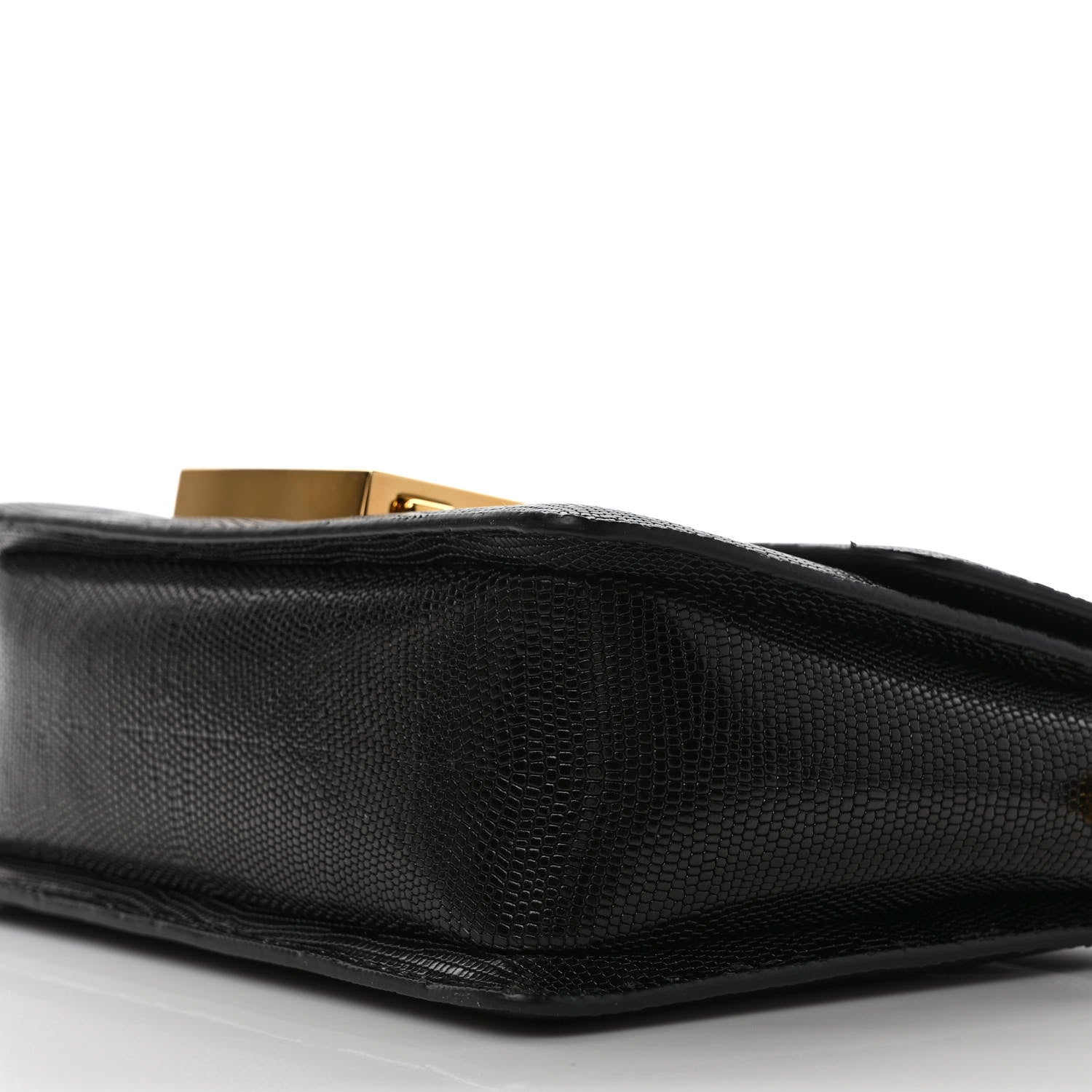 Tom Ford Shiny Calfskin Lizard Embossed T Clasp Shoulder Bag Black 8 of 8