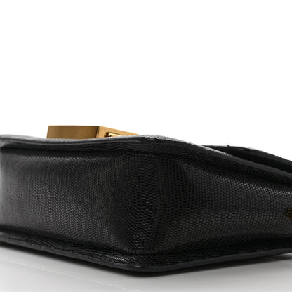 Tom Ford Shiny Calfskin Lizard Embossed T Clasp Shoulder Bag Black 8 of 8