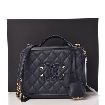 Chanel Caviar Quilted Medium CC Filigree Vanity Case Navy 8 of 8