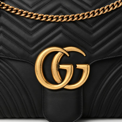 Gucci Calfskin Matelasse Maxi GG Marmont Top Handle Shoulder Bag Black 8 of 10
