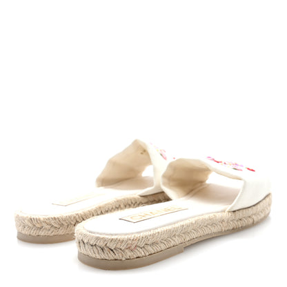 Chanel Canvas Embroidered CC Floral Espadrille Slip On Sandals 40 White Multicolor 5 of 8