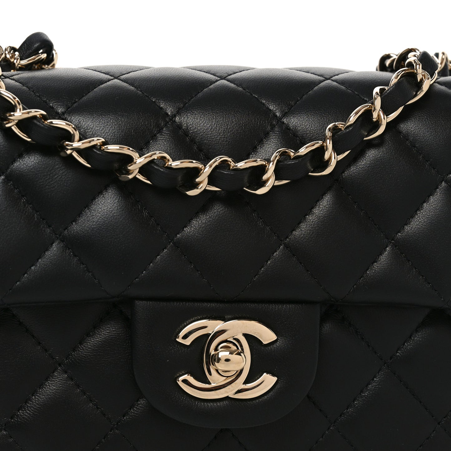 Lambskin Quilted Mini Rectangular Flap Black