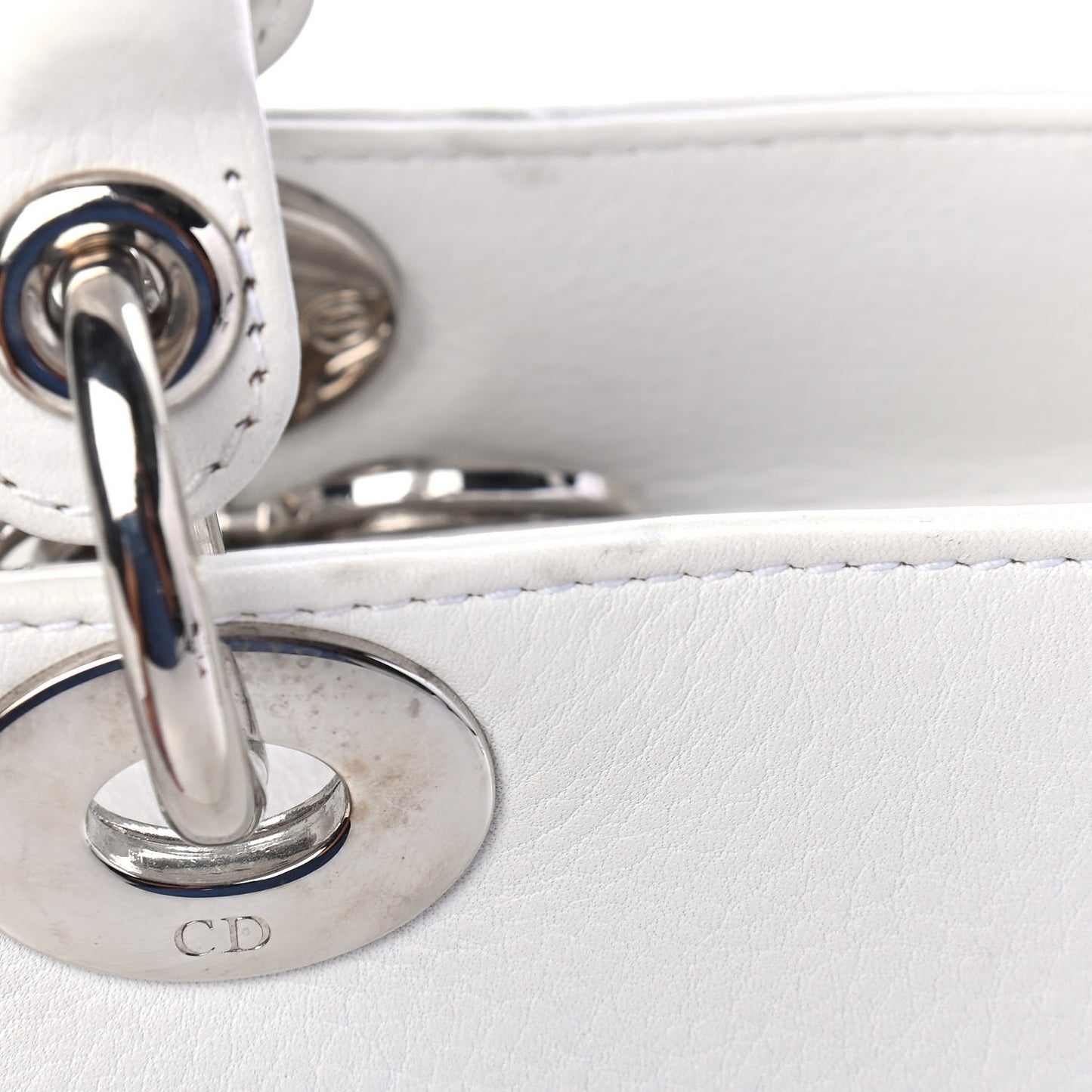Grained Calfskin Medium Lady Dior White
