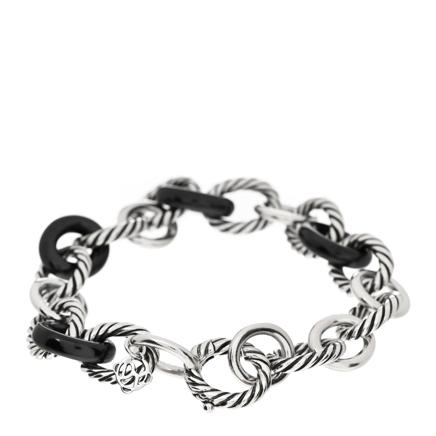 David Yurman Sterling Silver Ceramic 13mm Large Oval Link Bracelet Black 2 of 3