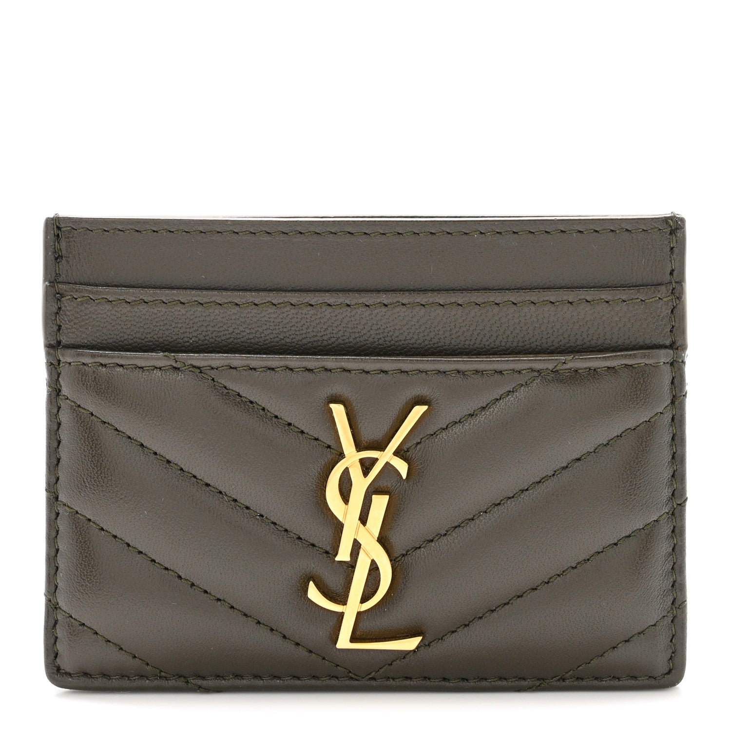 Saint Laurent Lambskin Matelasse Chevron Monogram Credit Card Case Light Musk 1 of 7