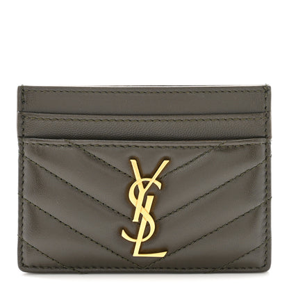 Saint Laurent Lambskin Matelasse Chevron Monogram Credit Card Case Light Musk 1 of 7