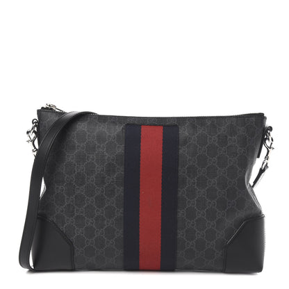 Gucci Soft GG Supreme Monogram Appia Calfskin Web East West Messenger Bag Black Grey 1 of 9