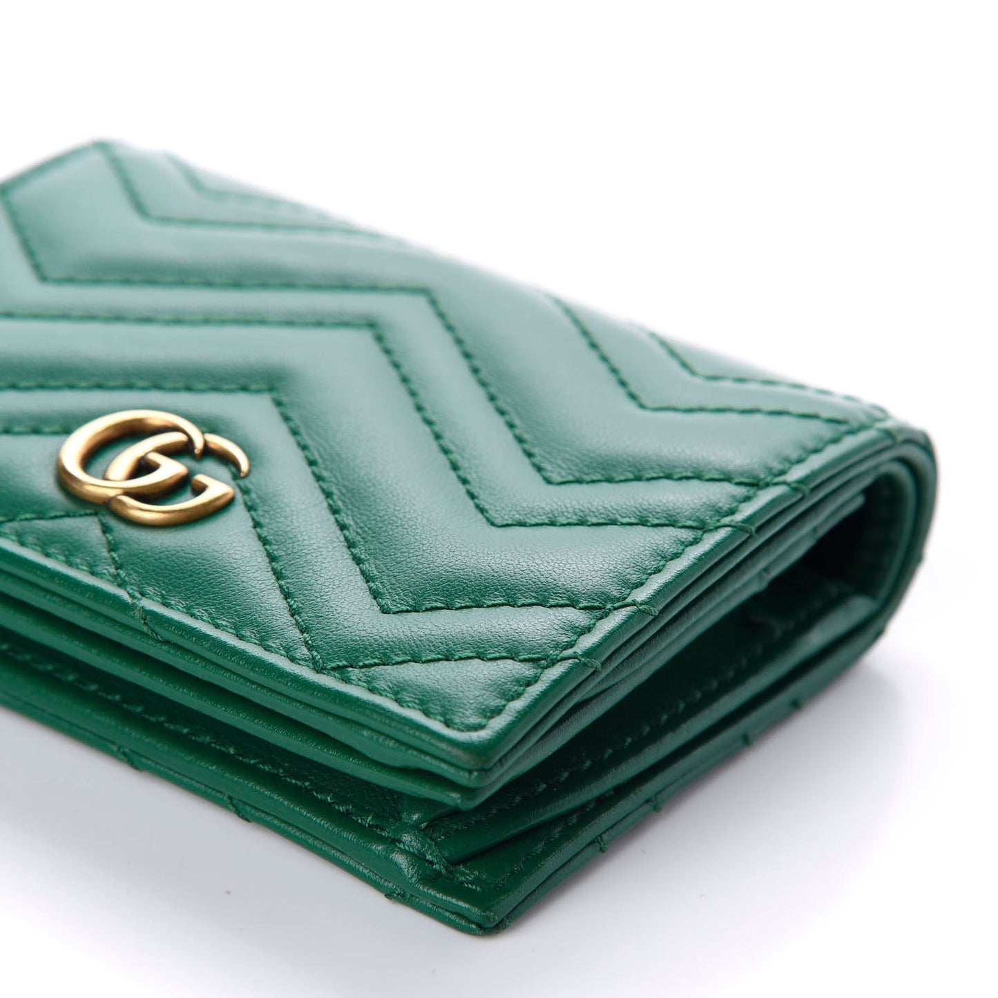 Calfskin Matelasse GG Marmont Card Case Wallet Emerald