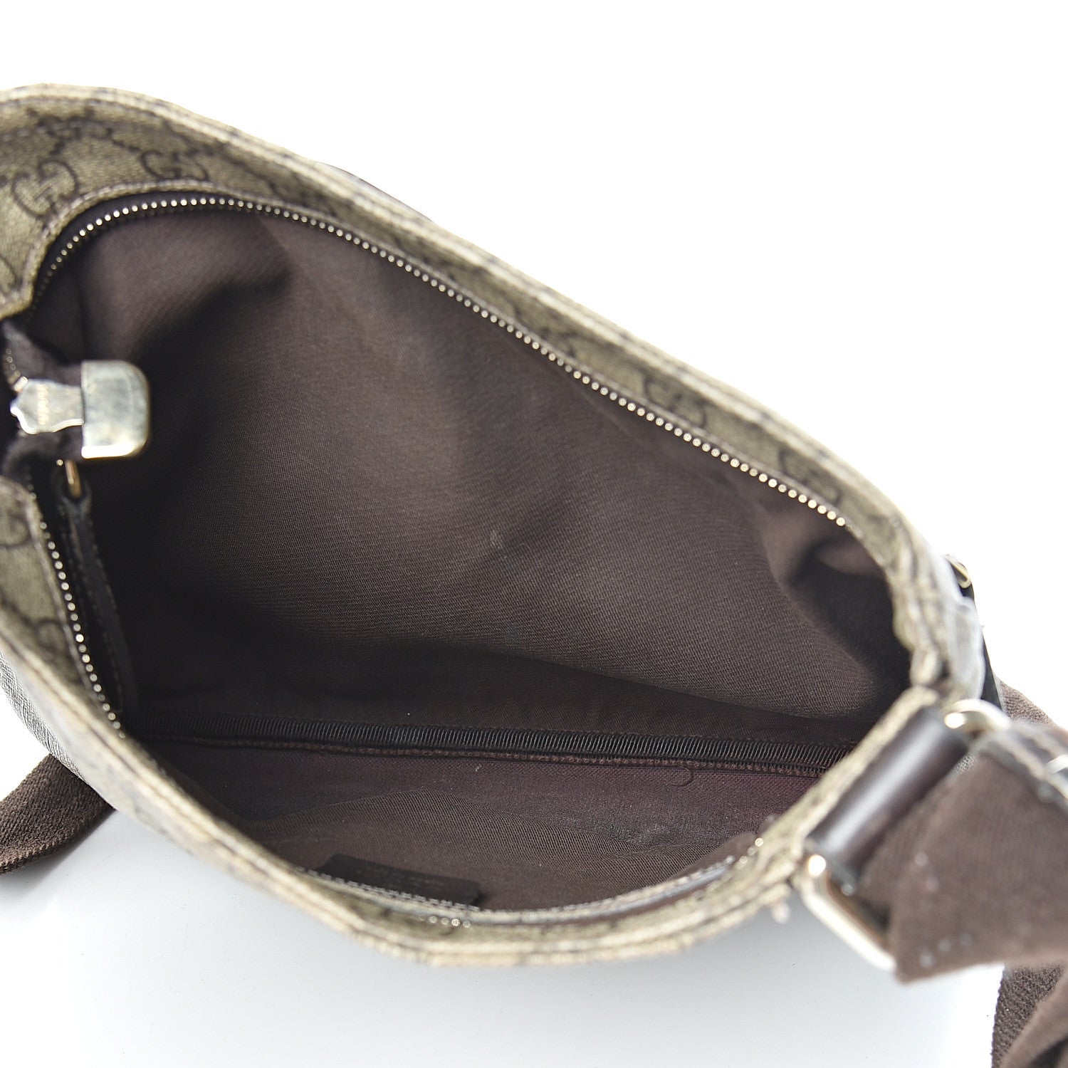 Gucci GG Supreme Monogram Selleria Calfskin Small Flat Side Zip Messenger Bag Beige Ebony Cocoa Dark Chocolate 5 of 23