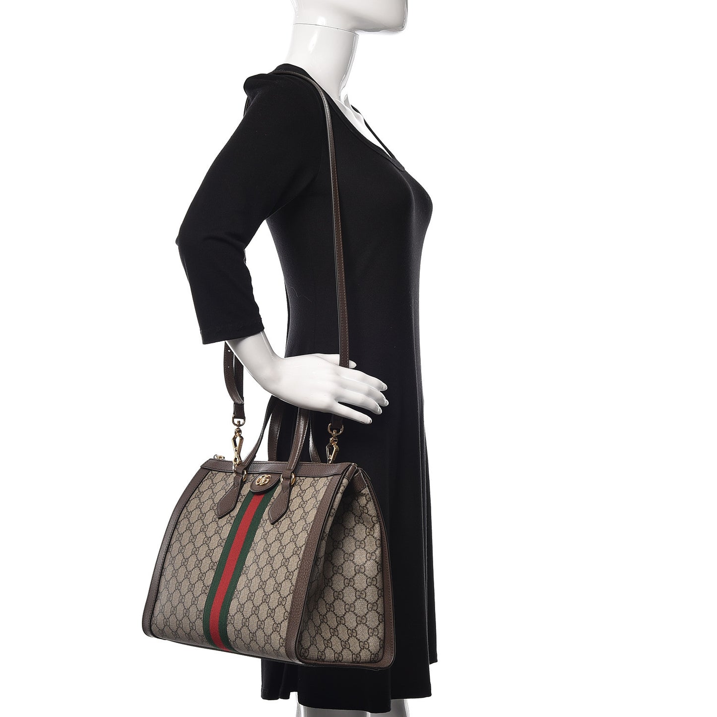 GG Supreme Monogram Web Medium Ophidia Tote Bag Brown