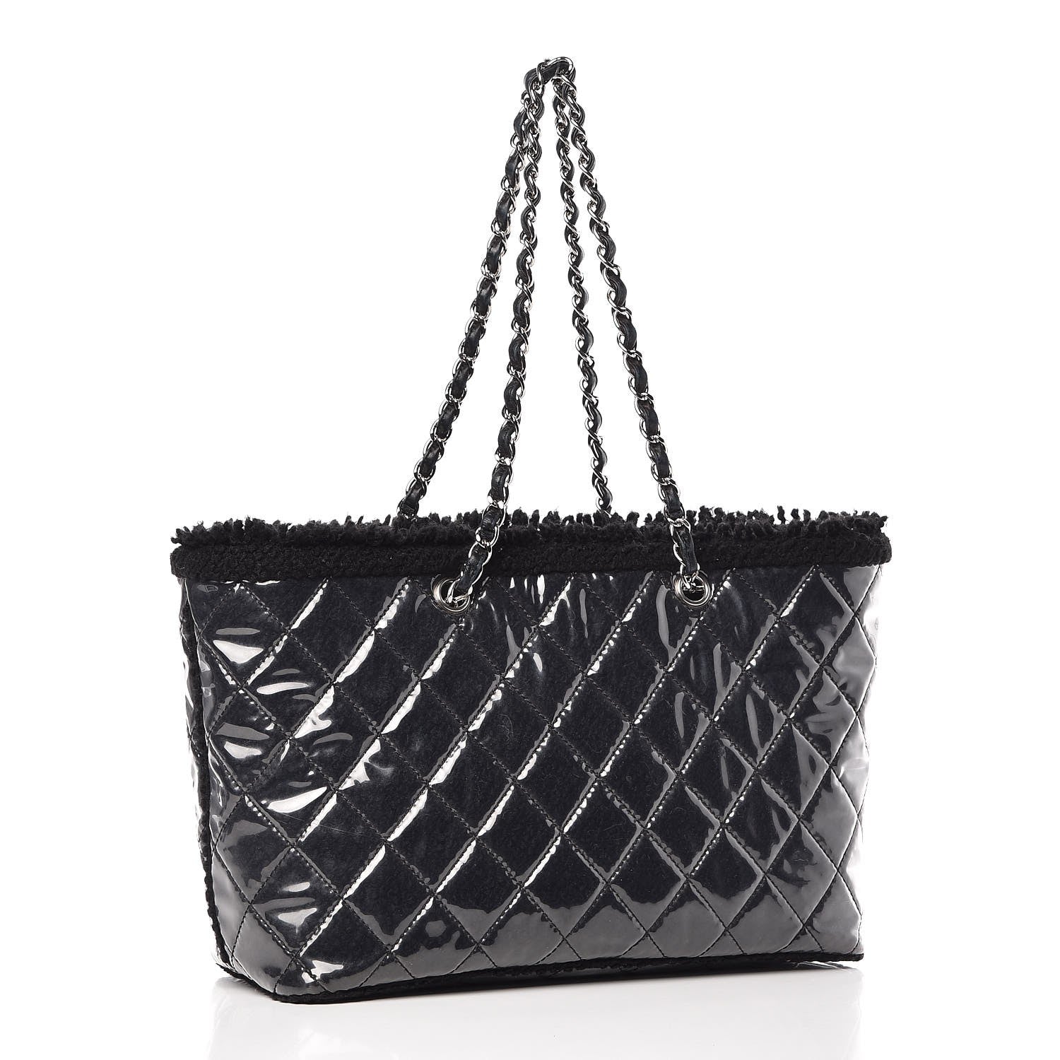 Chanel Vinyl Quilted Large Funny Tweed Tote Black 2 of 15