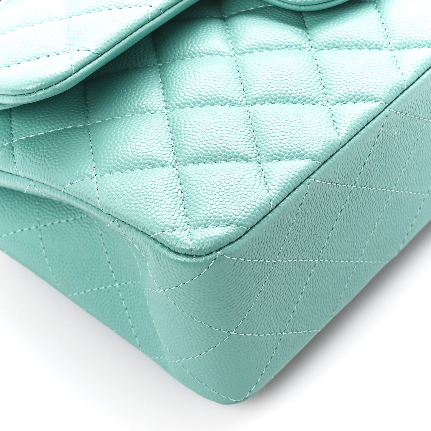 Caviar Quilted Small Double Flap Light Green