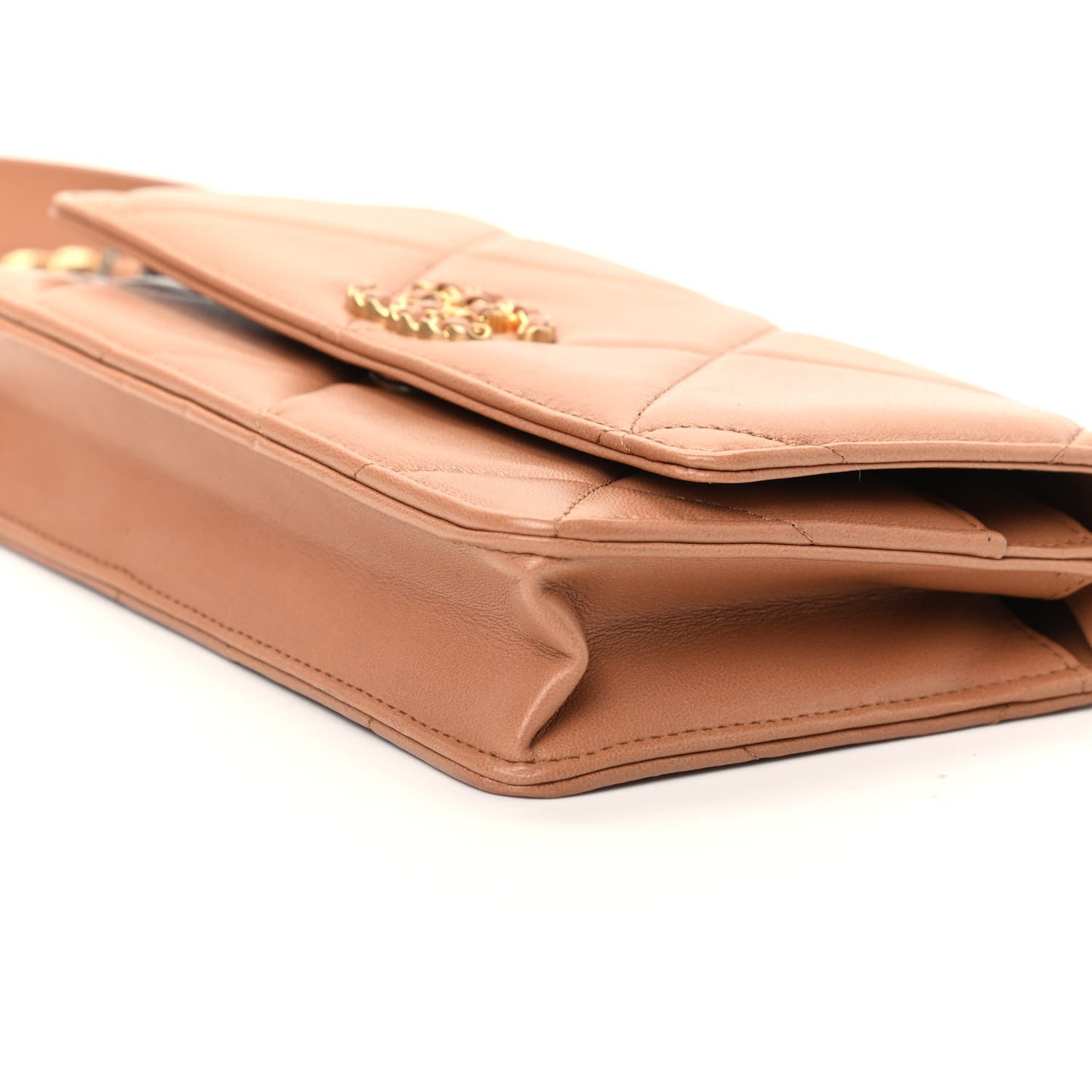 Lambskin Quilted Chanel 19 Wallet On Chain WOC Brown