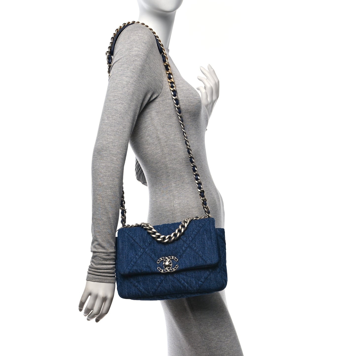 Denim Quilted Medium Chanel 19 Flap Blue