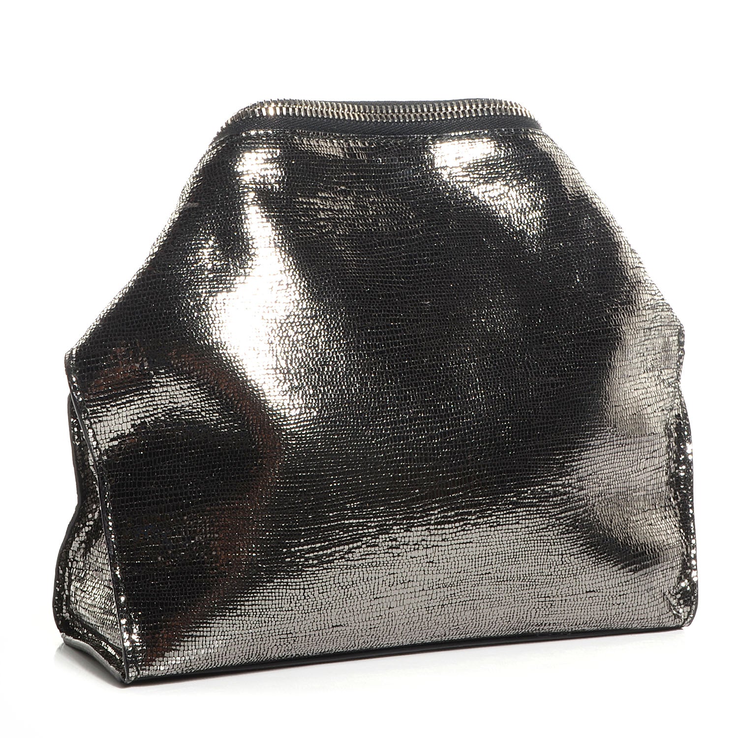 Alexander McQueen Textured Leather De Manta Cosmetic Case Silver 3 of 7