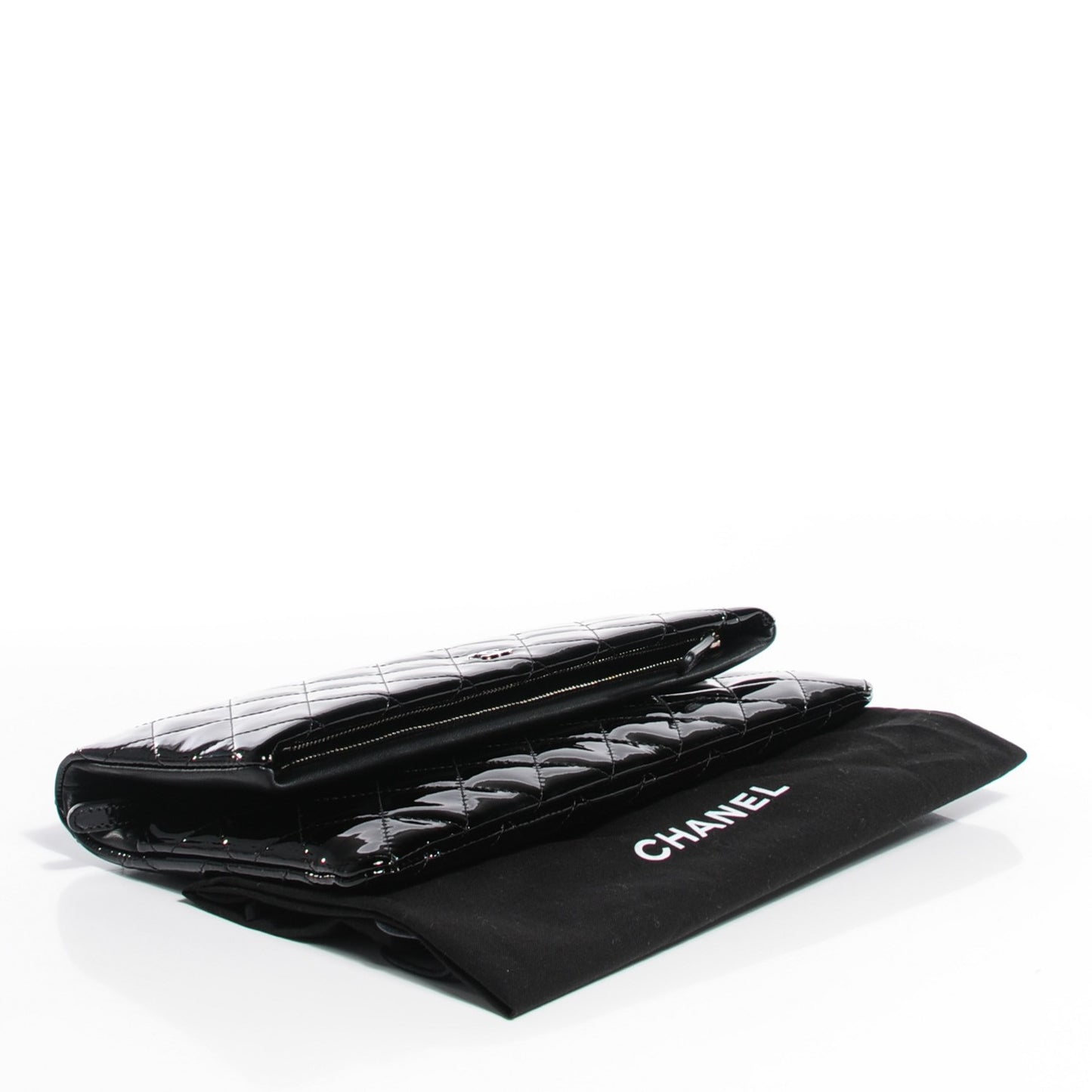 Patent Calfskin Quilted Beauty CC Clutch Black