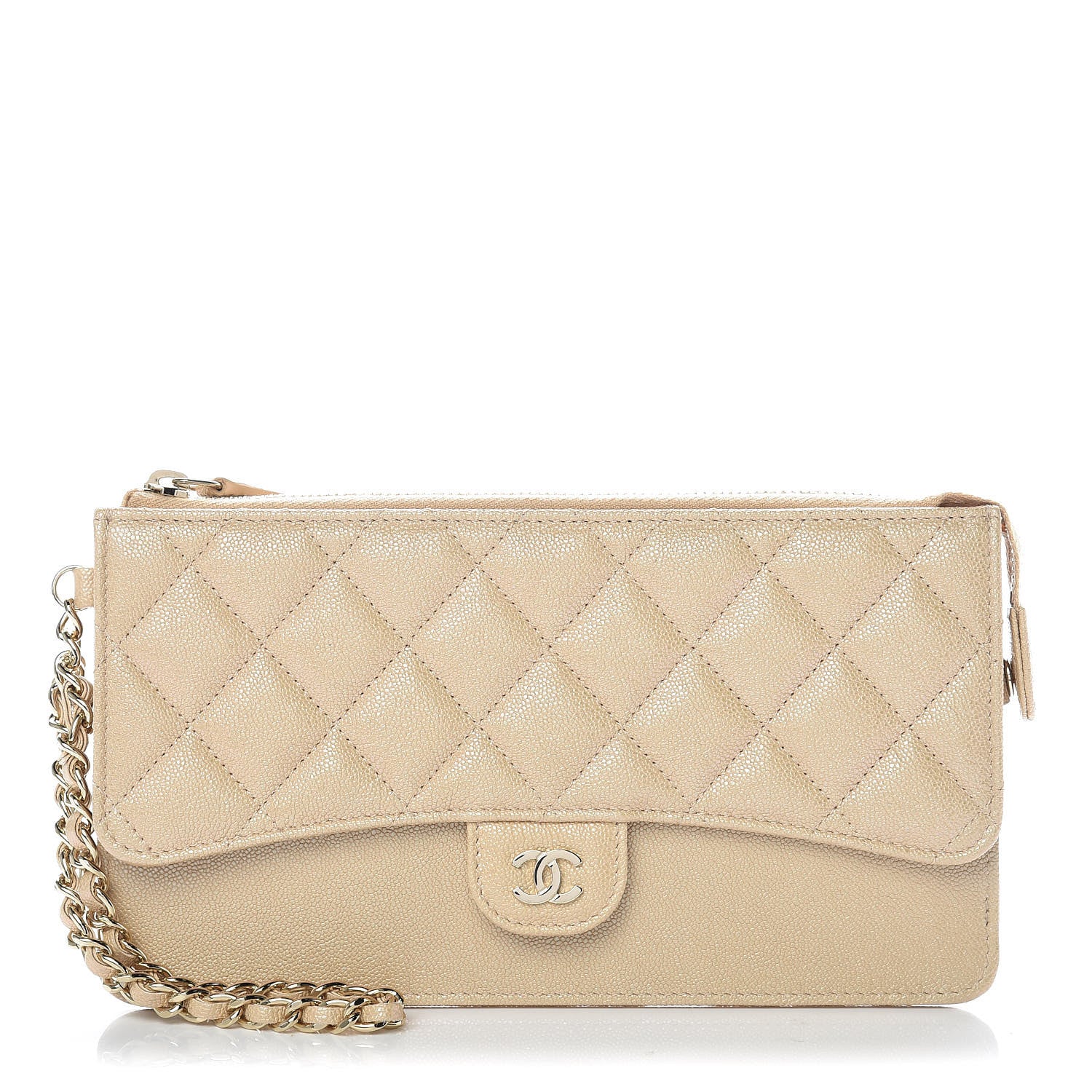 Chanel Iridescent Caviar Quilted Classic Pouch With Handle Beige 1 of 9