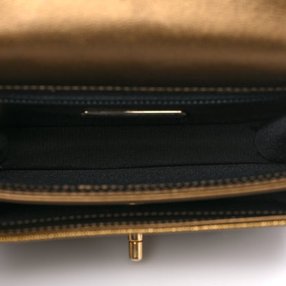 Chanel Metallic Calfskin Caviar Quilted Mini Chain Handle Flap Gold 6 of 10