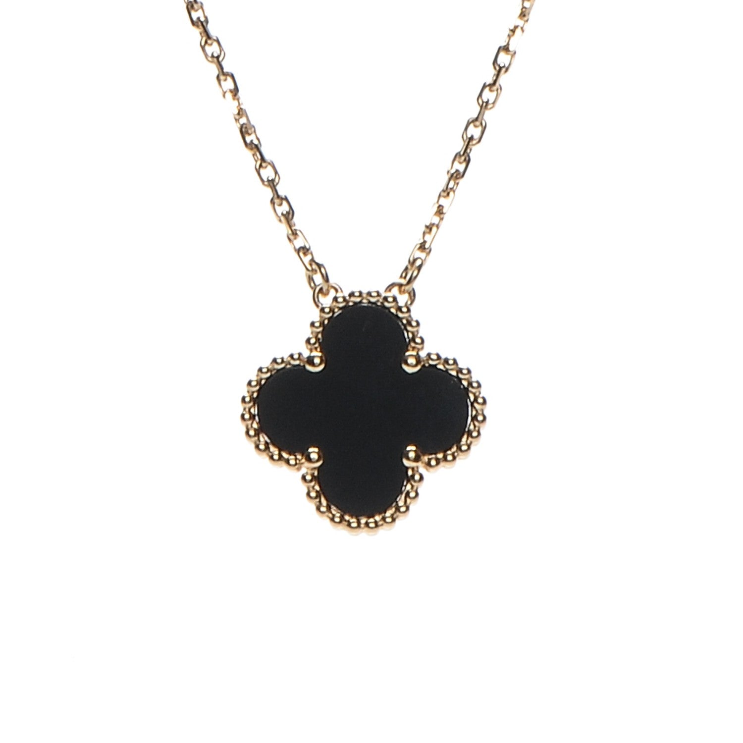 Van Cleef & Arpels 18K Yellow Gold Black Onyx Vintage Alhambra Pendant Necklace 4 of 8