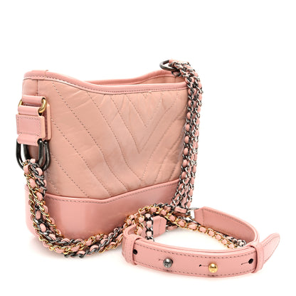 Chanel Aged Calfskin Chevron Quilted Small Gabrielle Hobo Pink 3 of 10