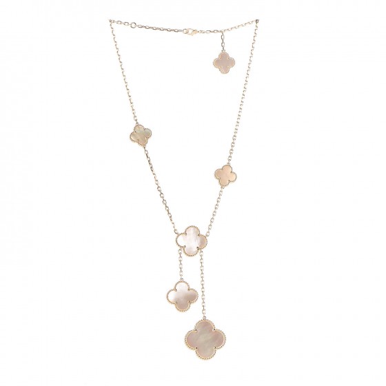 18K Gold Mother of Pearl 6 Motifs Magic Alhambra Necklace