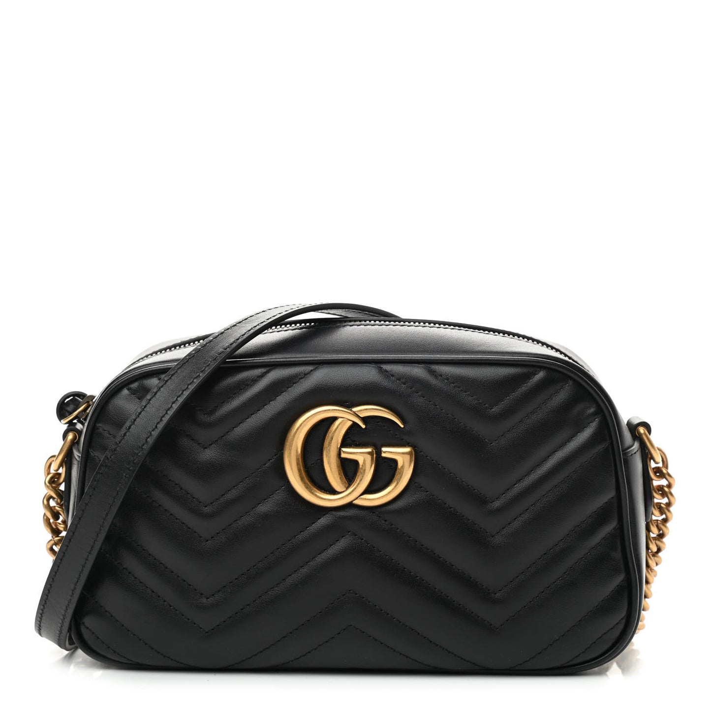 Calfskin Matelasse Small GG Marmont Chain Shoulder Bag Black
