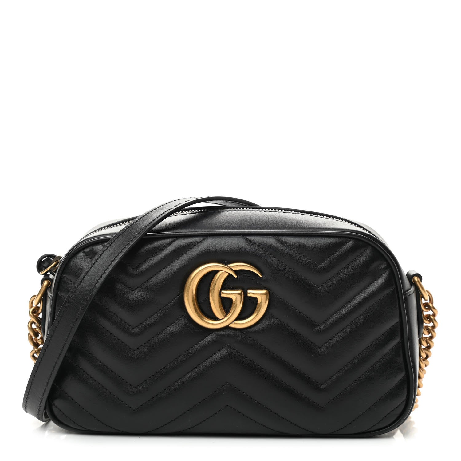 Gucci Calfskin Matelasse Small GG Marmont Chain Shoulder Bag Black 1 of 11