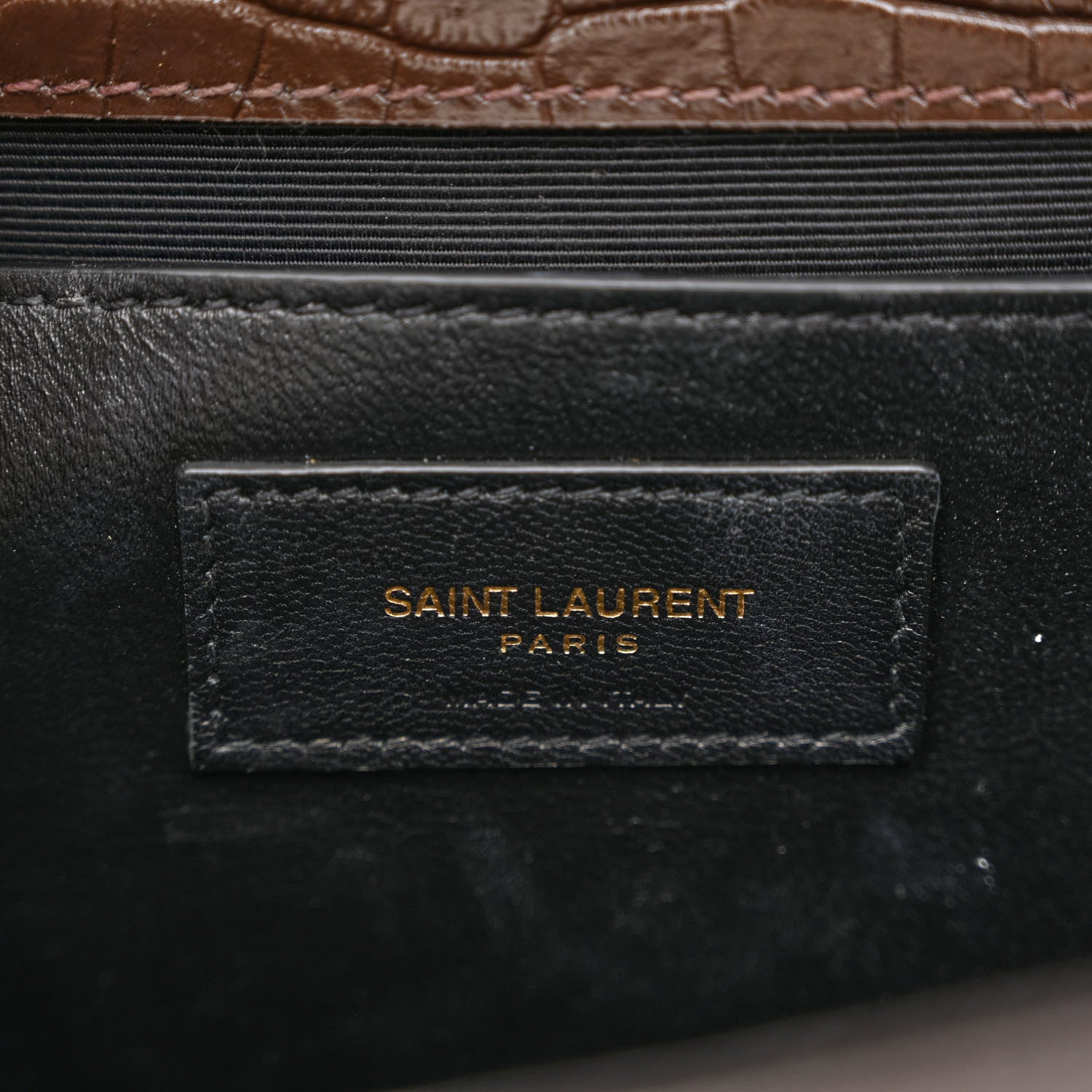 Saint Laurent Calfskin Crocodile Embossed Medium Classic Monogram Kate Tassel Satchel Dark Brown 6 of 15