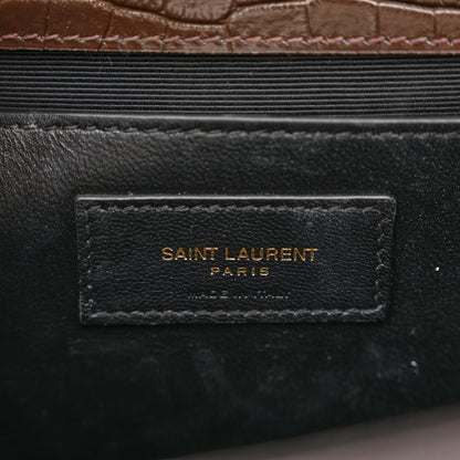 Saint Laurent Calfskin Crocodile Embossed Medium Classic Monogram Kate Tassel Satchel Dark Brown 6 of 15