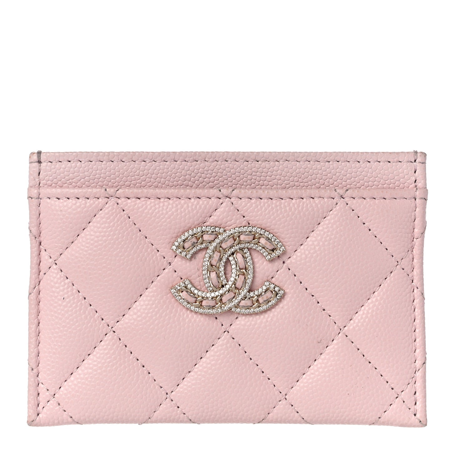 Caviar Quilted Crystal Card Holder Pink