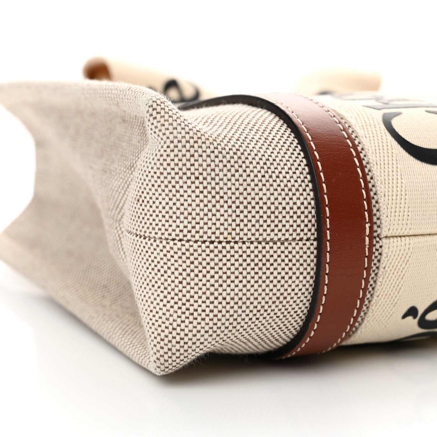 Chloe Cotton Calfskin Small Woody Ribbon Tote With Strap White Brown 9 of 10