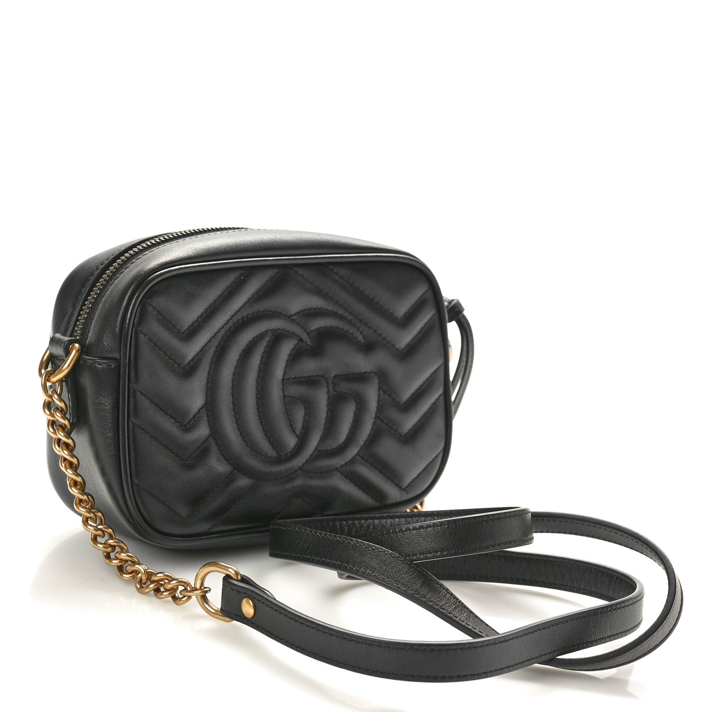 Calfskin Matelasse Mini GG Marmont Chain Shoulder Bag Black