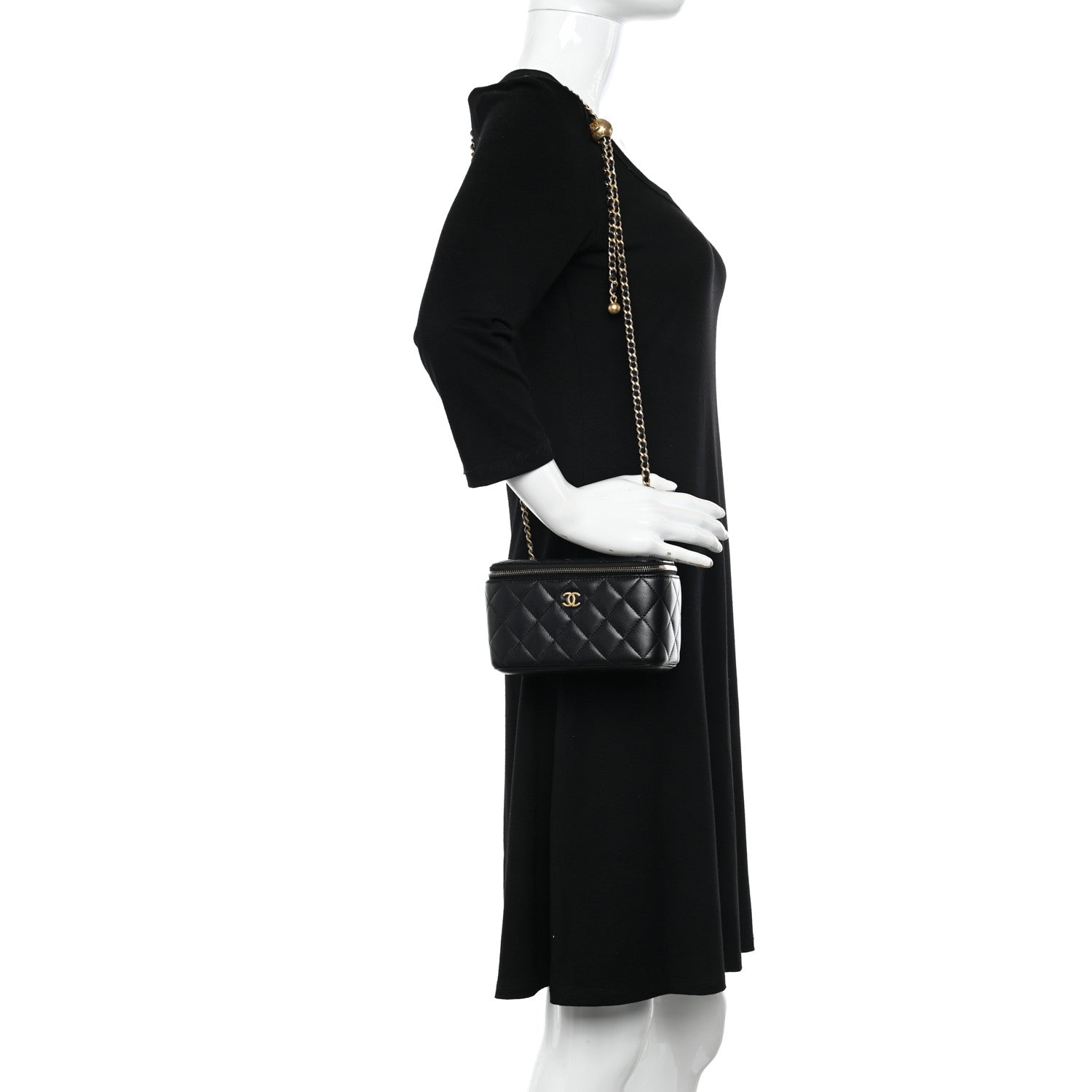 Chanel Lambskin Quilted Pearl Crush Small Vanity Case With Chain Black 2 of 13